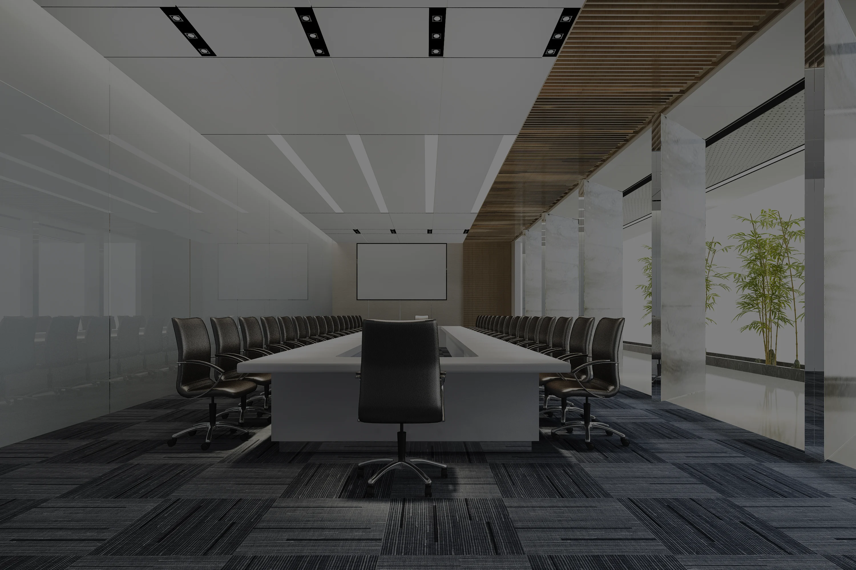 Empty Modern Conference Room Interior with Long Table