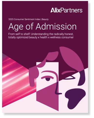 Cover of the 2025 Consumer Sentiment Index: Beauty report, featuring a Matisse-inspired face composed of colorful shapes and an illustrated paint palette on a burgundy background..