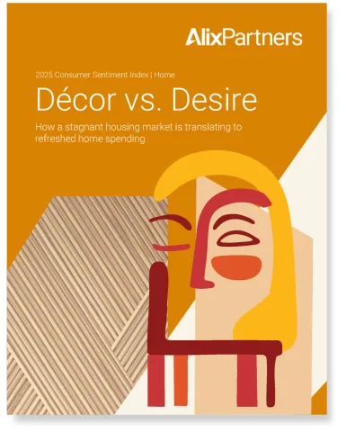 Cover of the 2025 Consumer Sentiment Index: Home report, featuring a Matisse-inspired face composed of colorful shapes and an illustrated chair on an orange background.