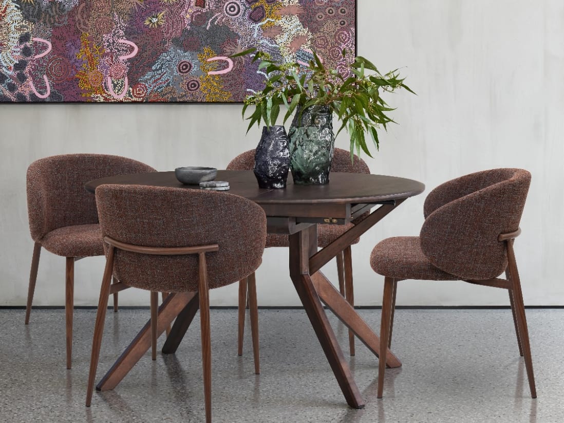 Vogue 5PCE Round Arabica Walnut Dining Set | Burgundy Fabric