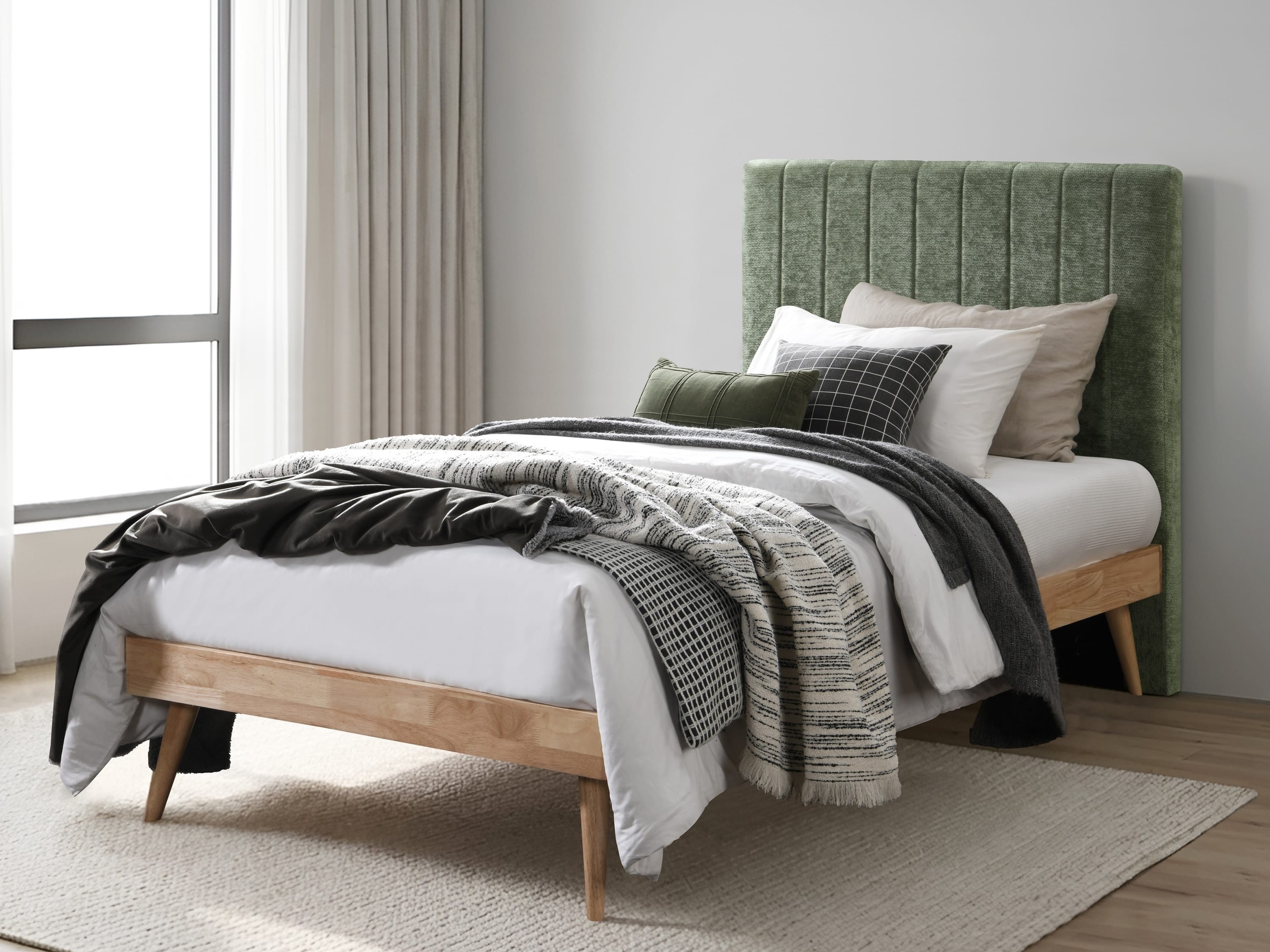 Franki 2PCE King Single Headboard and Bed Base Bundle | Natural & Green Fabric