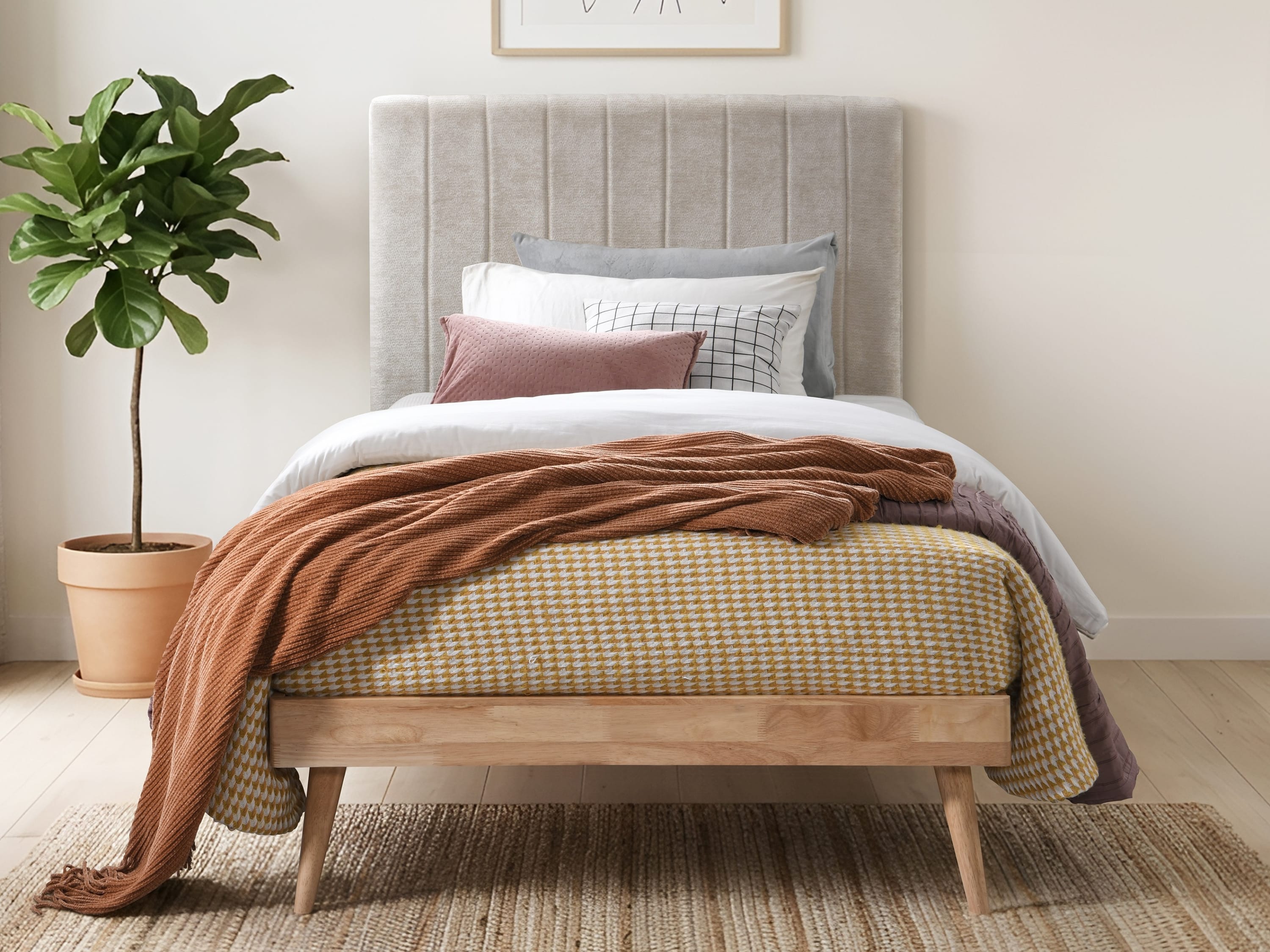 Franki 2PCE Single Headboard and Bed Base Bundle | Natural & Beige Fabric