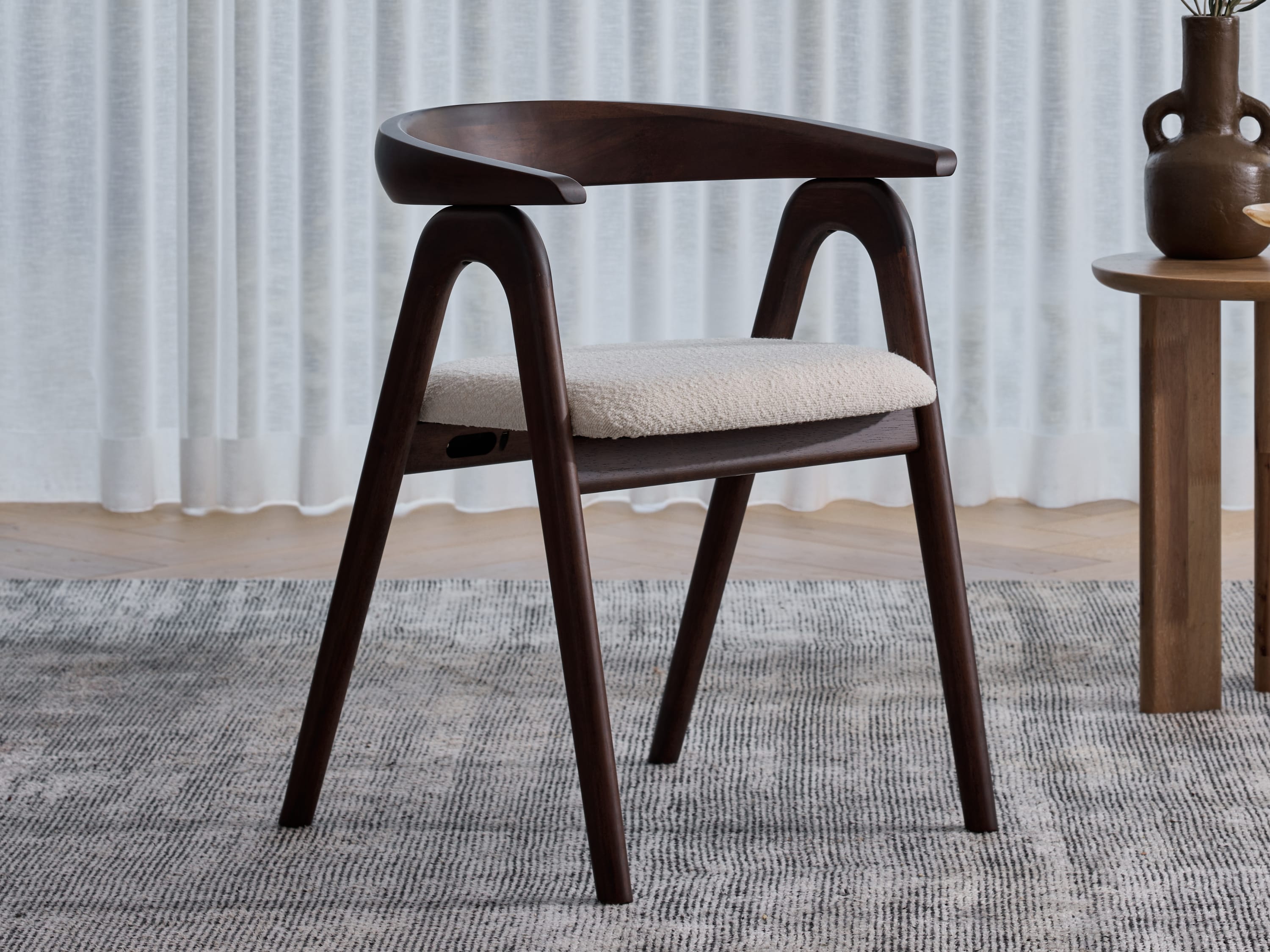 Manor Hardwood Dining Chair | Arabica Walnut | Boucle Fabric