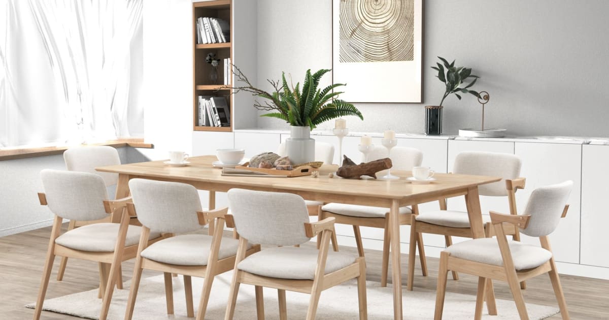 Franki 9PCE Rectangular Dining Set Natural Beige Fabric