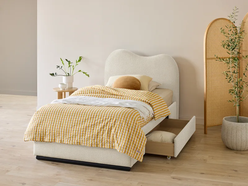 Amber King Single Storage Bed | Beige Waffle Fabric