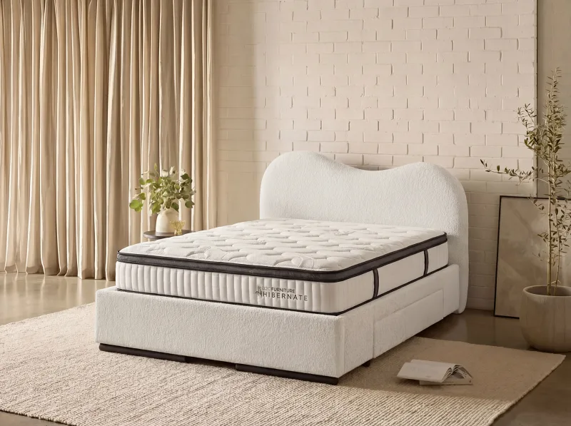 Amber Queen Bedroom Buddy Package | Bed + Mattress Bundle | Beige Waffle Fabric