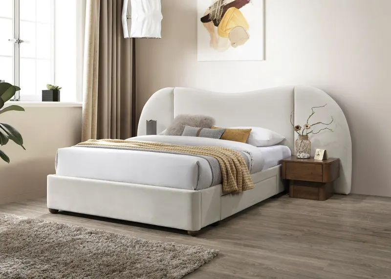 Angora Queen Bedroom Buddy Package | Bed + Mattress Bundle | Cream Mohair Style Fabric