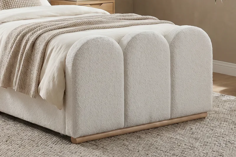 Arc King Single Buddy Bedroom Bundle | Bed + Mattress | Boucle Beige Fabric