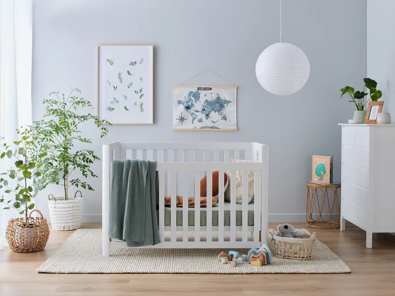 Aster Hardwood Convertible Baby Cot | White