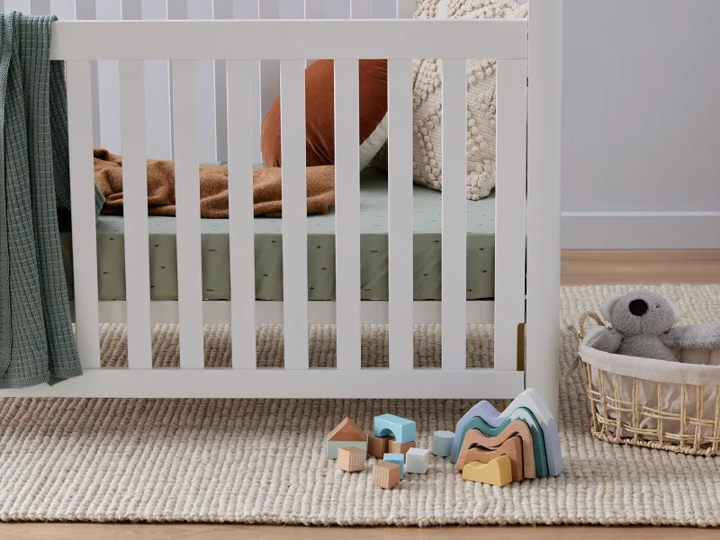 Aster Hardwood Convertible Baby Cot | White