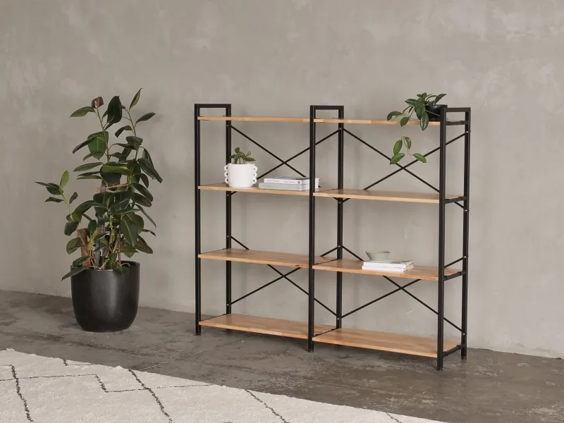 Axel 2PCE Modular Shelving Unit | Black Steel & Natural Hardwood | Medium (1675mm)