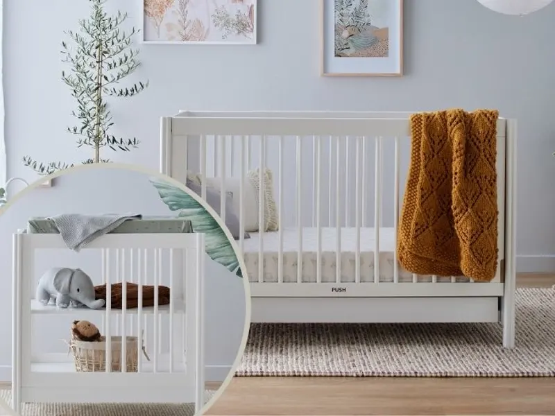 Banksia 2PCE Hardwood Cot & Changing Table Set | White