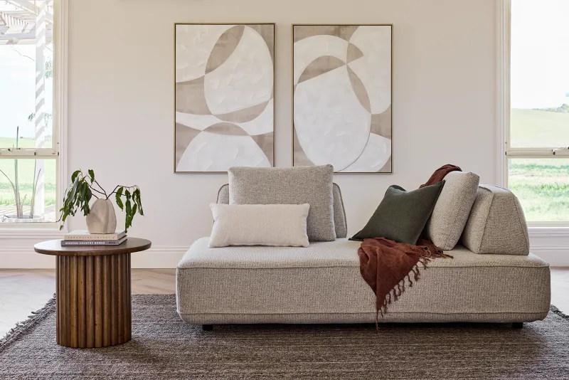 Bean 2PCE Living Room Package | Rustic Walnut | Beige Fabric
