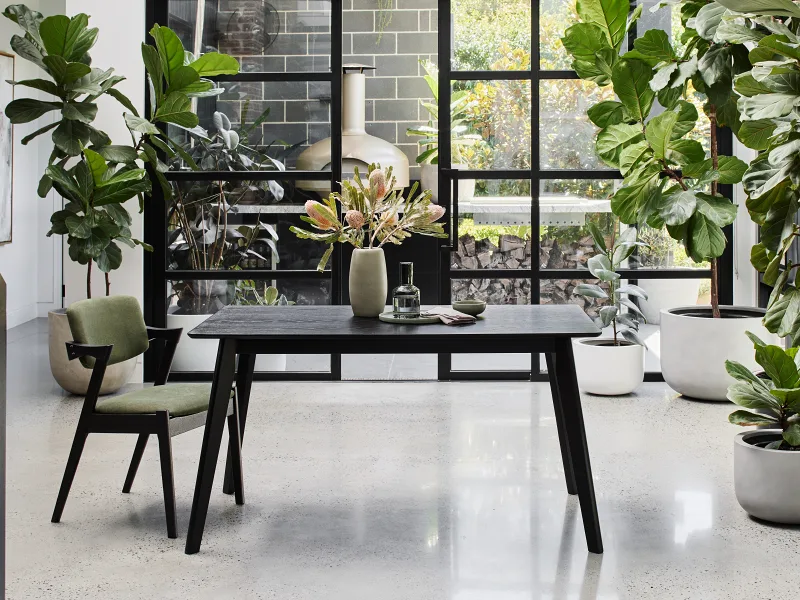 Bella Hardwood Dining Chair | Black | Green Fabric