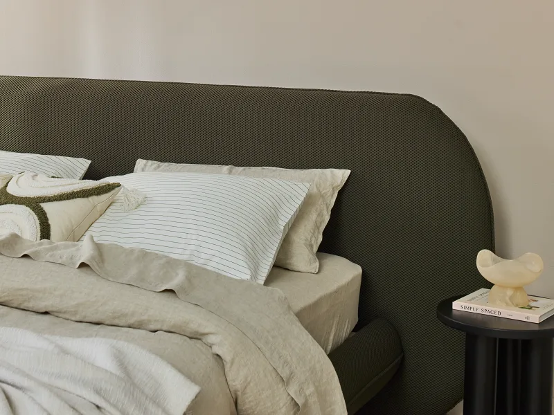 Berlyn Queen Bed | Olive Green Waffle Fabric