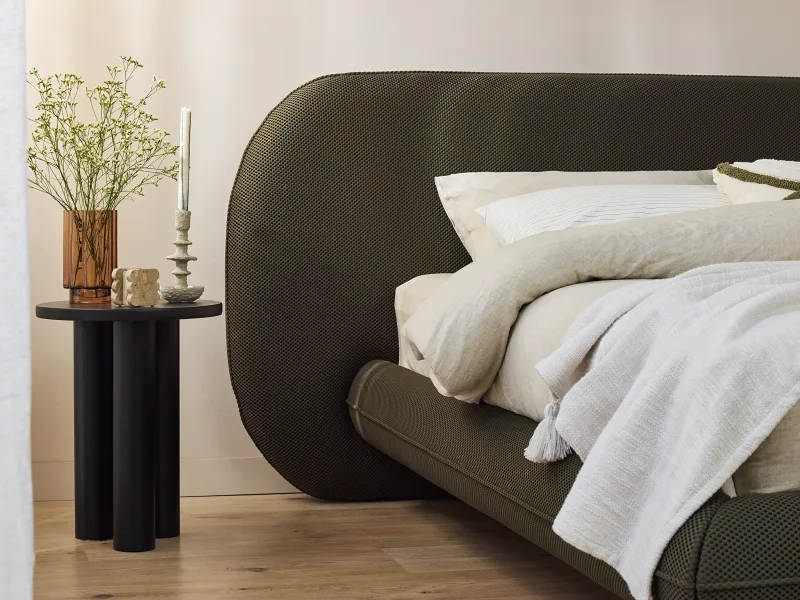 Berlyn Queen Bed | Olive Green Waffle Fabric