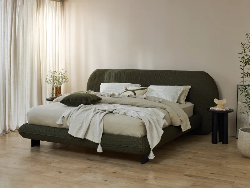 Berlyn Queen Bed | Olive Green Waffle Fabric