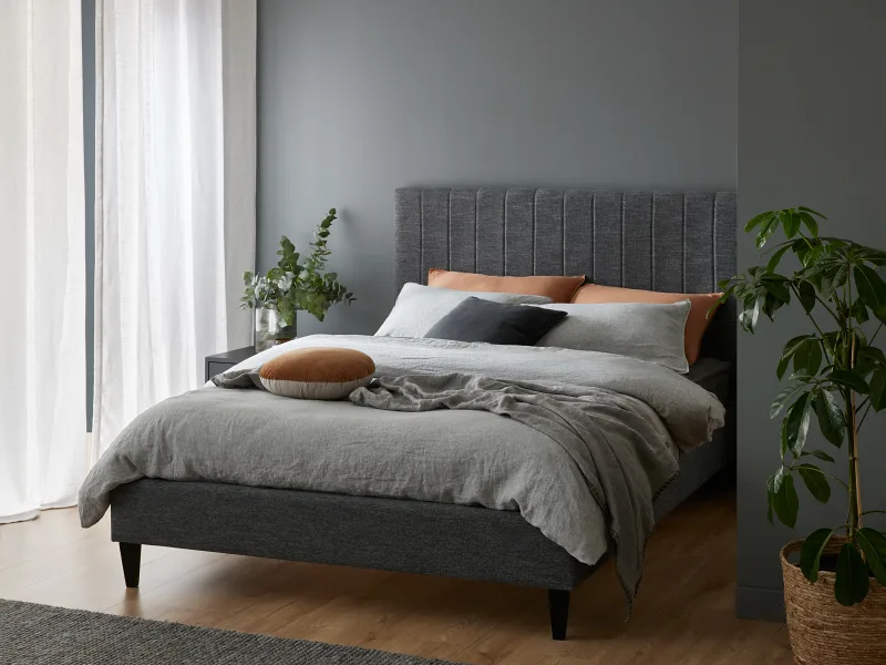 Cannes 2PCE Queen Upholstered Headboard and Bed Base Bundle | Charcoal Fabric