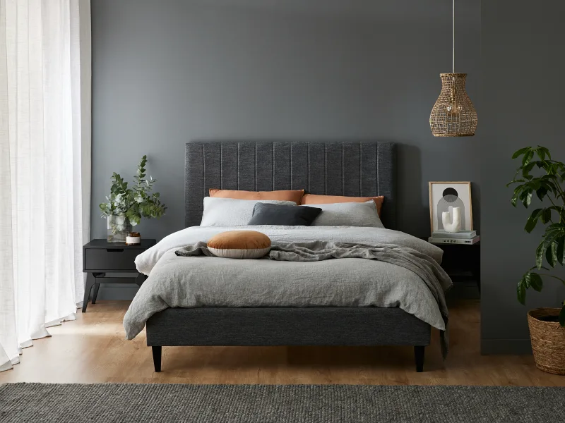 Cannes 2PCE Queen Upholstered Headboard and Bed Base Bundle | Charcoal Fabric