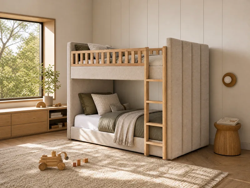 Cannes King Single Upholstered Bunk Bed | Beige