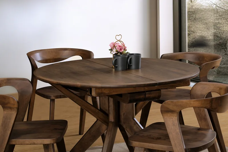 Casa Hardwood Extendable Dining Table | Round | Rustic Walnut