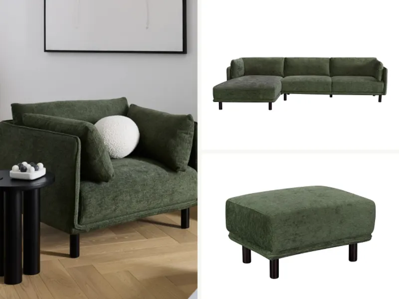 Coco 3PCE Living Room Package | Left Chaise | Green