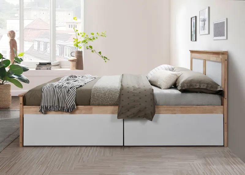 Coco Double Bed with Storage | Natural Hardwood Frame