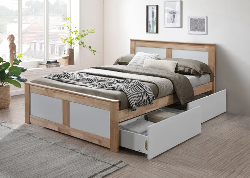 Coco Double Bed with Storage | Natural Hardwood Frame