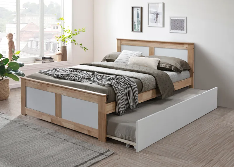 Coco Double Bed with Trundle | Natural Hardwood Frame