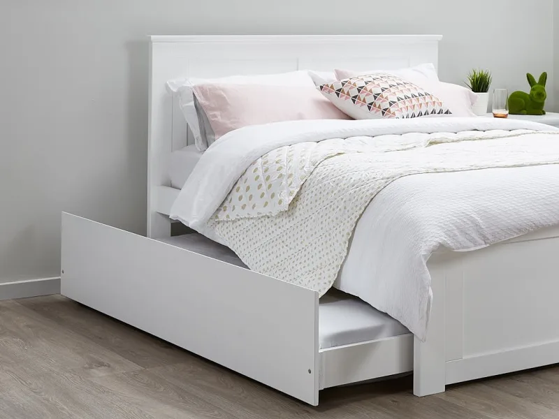 Coco White Double Bed with Trundle | Hardwood Frame