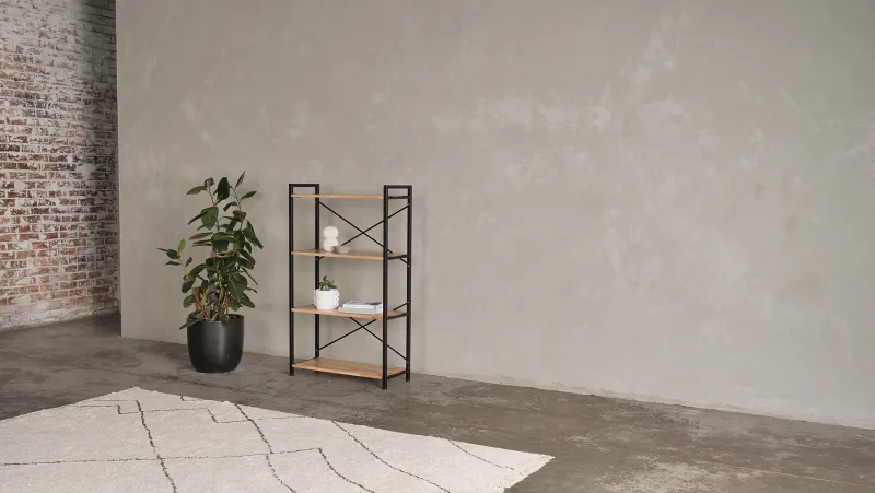 Axel Modular Main Shelving Unit | Black Steel & Natural Hardwood | Medium (1430 x 850mm)