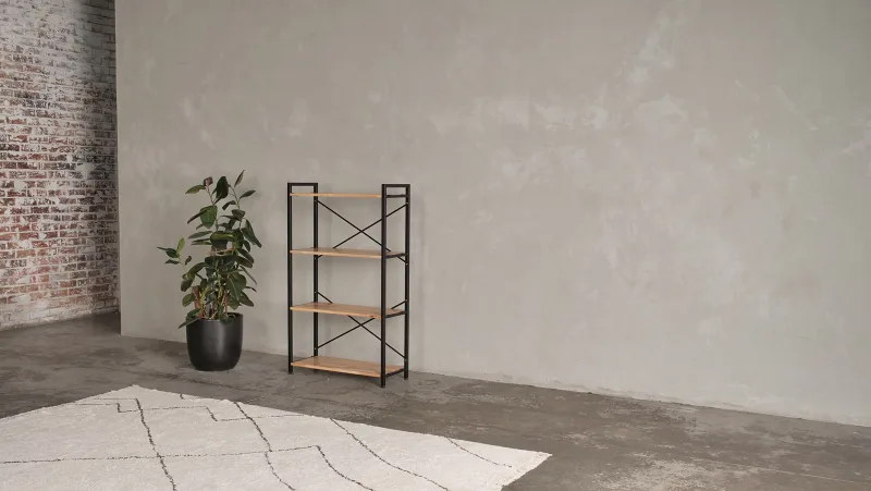 Axel Modular Main Shelving Unit | Black Steel & Natural Hardwood | Medium (1430 x 850mm)