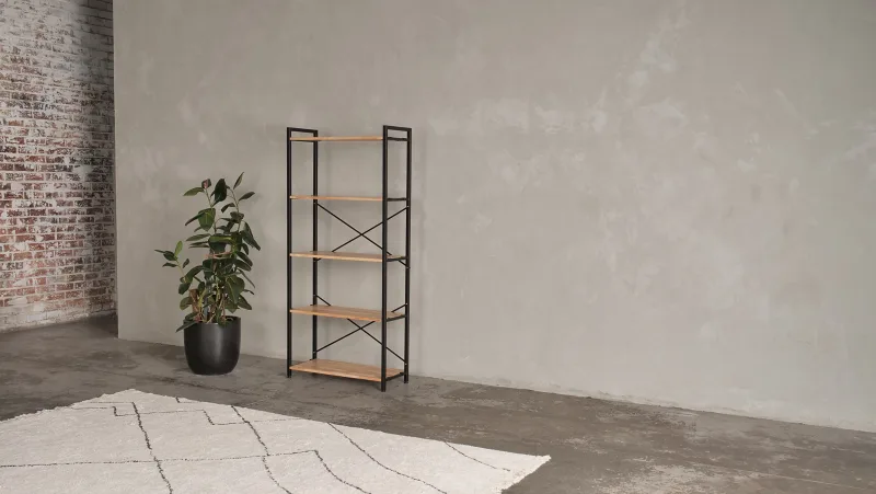 Axel Modular Main Shelving Unit | Black Steel & Natural Hardwood | Tall (1850 x 850mm)