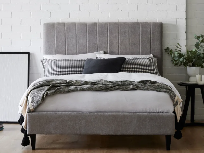 Cannes 2PCE Queen Upholstered Headboard and Bed Base Bundle | Grey Fabric