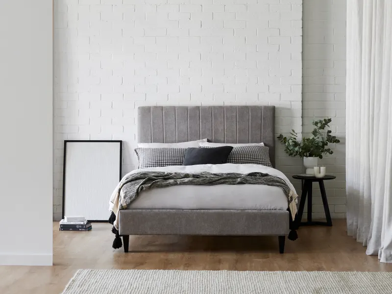 Cannes 2PCE Double Upholstered Headboard and Bed Base Bundle | Grey Fabric