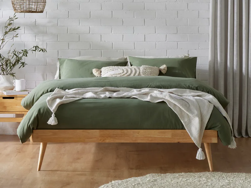 Franki 2PCE Queen Headboard and Bed Base Bundle | Natural & Green Fabric