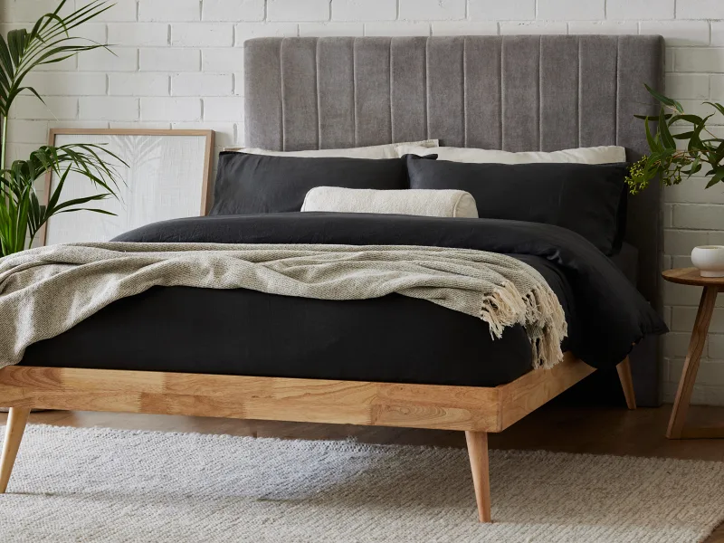 Franki 2PCE Double Headboard and Bed Base Bundle | Natural & Grey Fabric