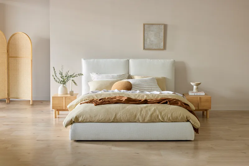 Cosy Double Bedroom Buddy Package | Bed + Mattress Bundle | Ivory Boucle Fabric