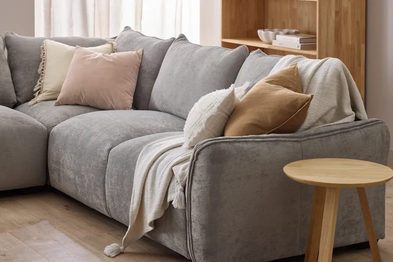 Cosy Grey Corner Sofa with Storage Ottoman