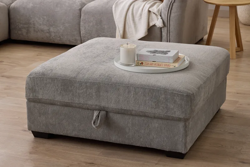 Cosy Grey Corner Sofa with Storage Ottoman