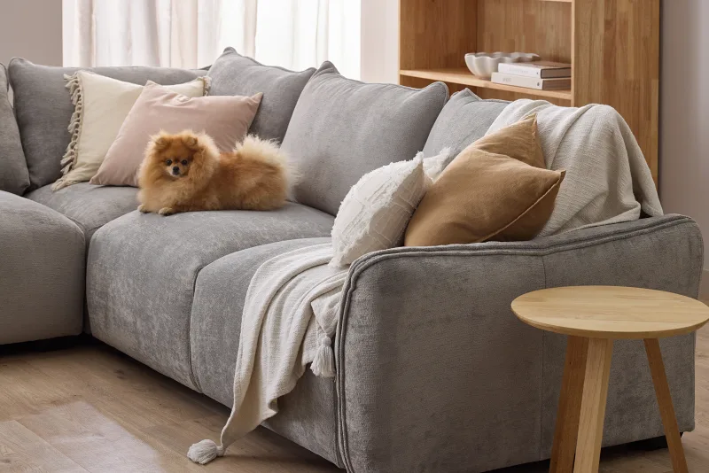 Cosy Grey Corner Sofa with Storage Ottoman