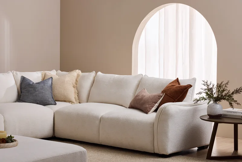 Cosy White Corner Sofa with Storage Ottoman