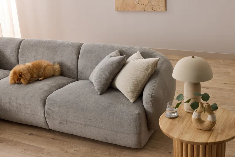 Courbe 2PCE Living Room Package | Left Chaise | Grey & Natural