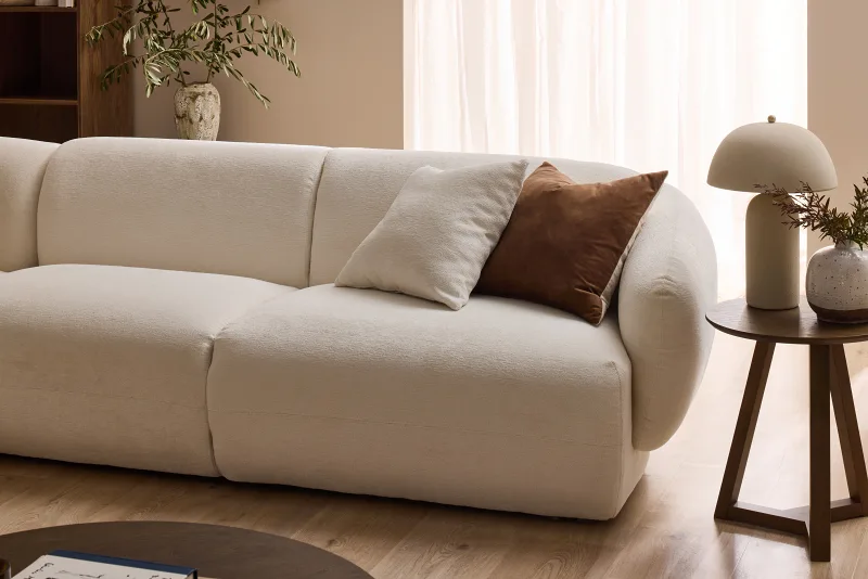 Courbe 2PCE Living Room Package | Left Chaise | White & Rustic Walnut