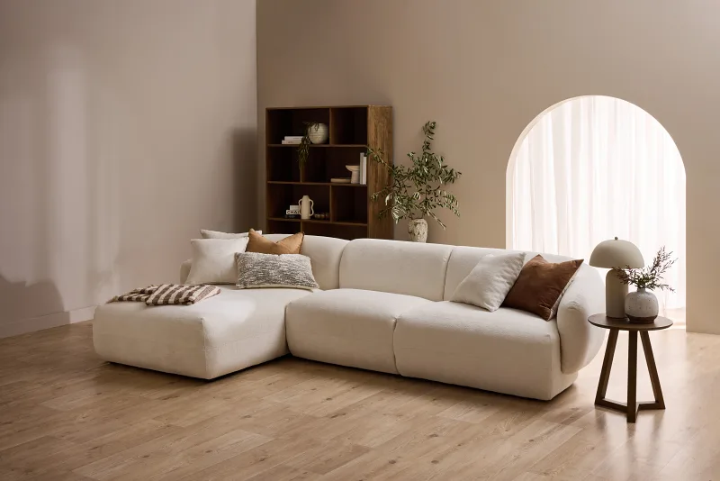 Courbe 2PCE Living Room Package | Left Chaise | White & Rustic Walnut