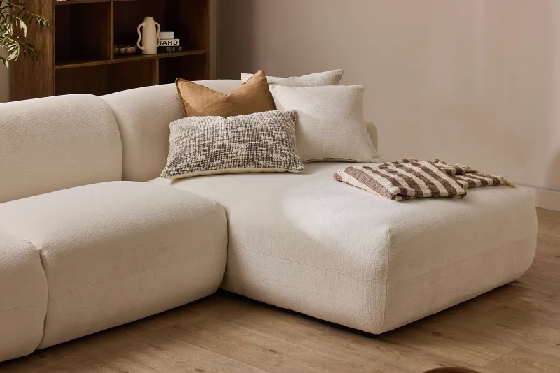 Courbe 2PCE Living Room Package | Right Chaise | White & Rustic Walnut