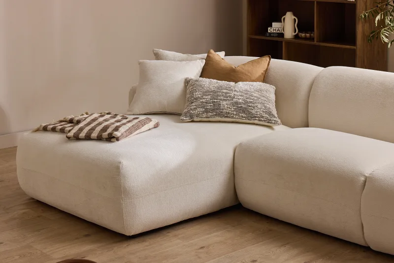 Courbe 3PCE Living Room Package | Left Chaise | White & Rustic Walnut