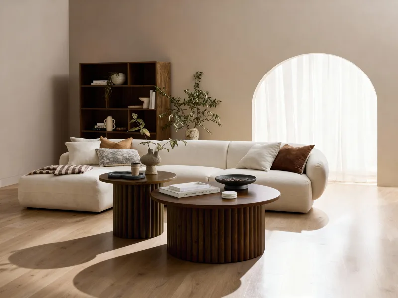 Courbe 3PCE Living Room Package | Left Chaise | White & Rustic Walnut