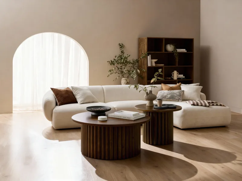 Courbe 3PCE Living Room Package | Right Chaise | White & Rustic Walnut