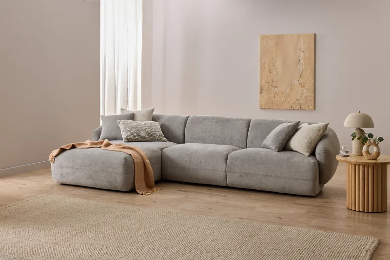 Courbe Light Grey Curved Chaise Sofa | Left Chaise | Sectional Sofa